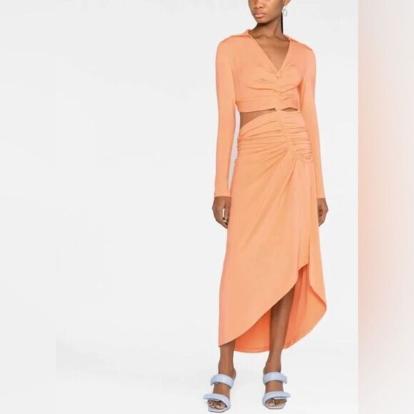 NWT- OFF-WHITE Cut-Out Draped Dress - Soft Orange- Size 42 (US 6) - Picture 2 of 14